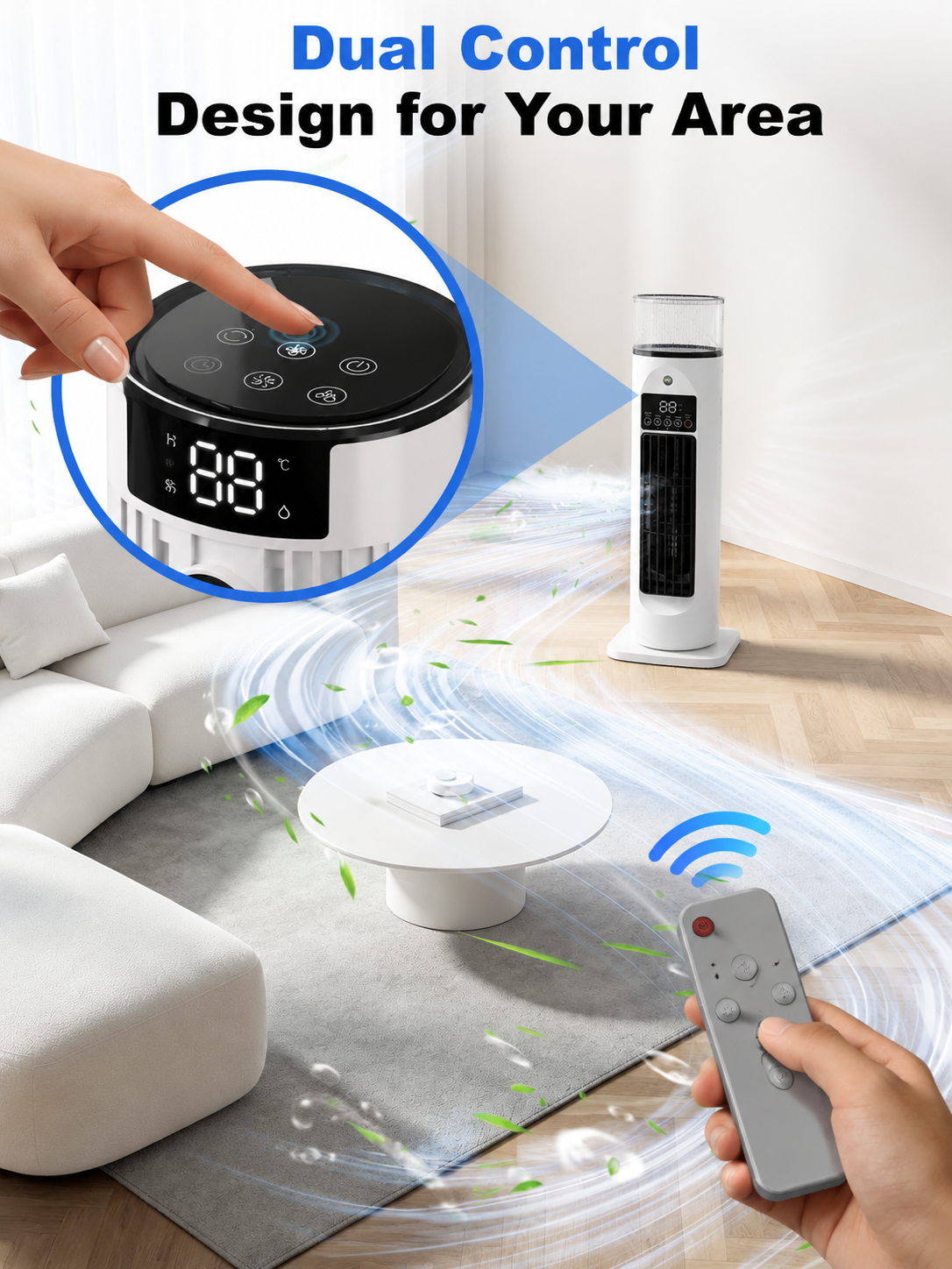 Evaporative Air Cooler with Remote Control – 4-Function Portable Fan with Humidifier & Timer for Bedroom, Living Room, Home Office