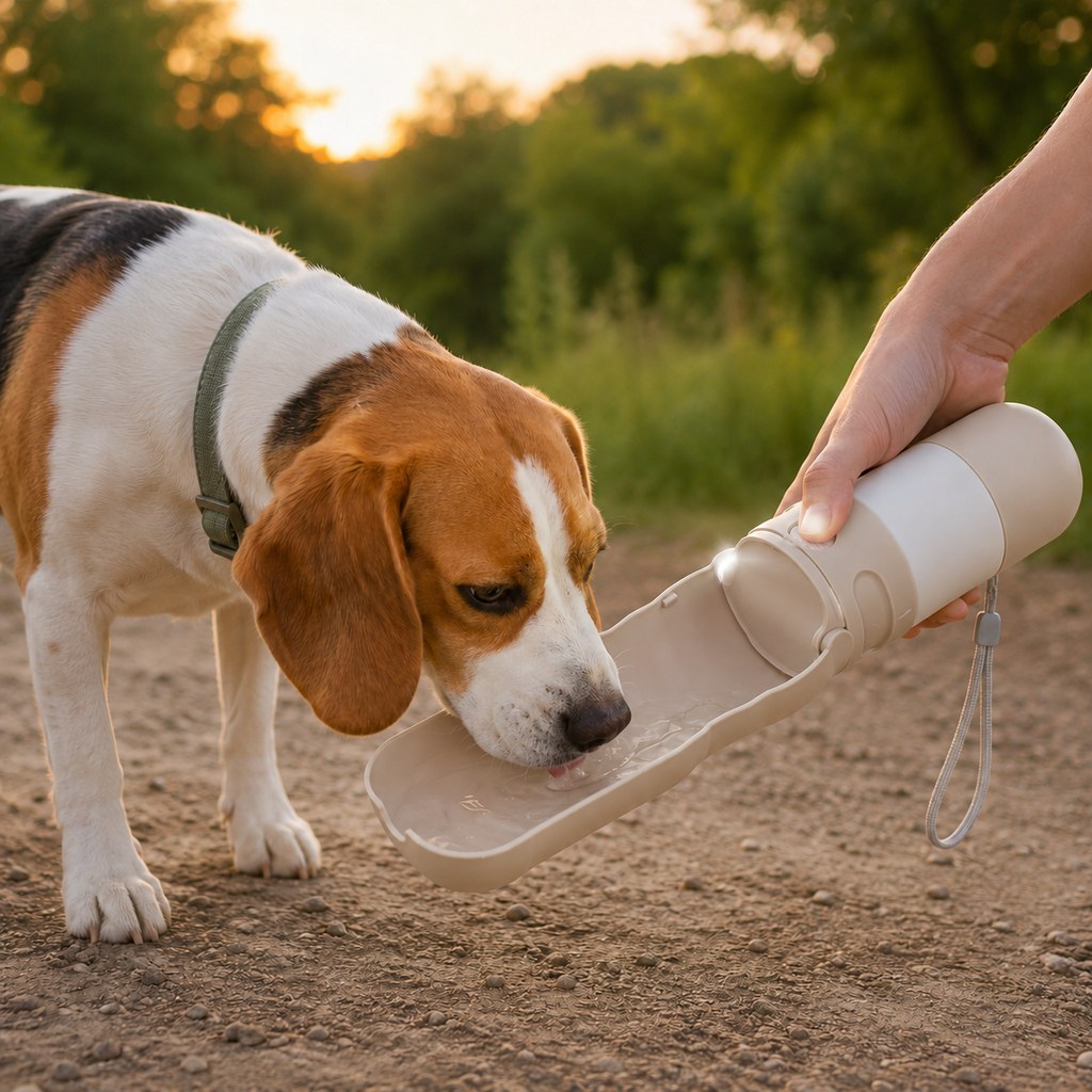 Ortekor 2-in-1 Portable Dog Water Bottle with LED Light - 12 fl oz Foldable Bowl for Walks, Hikes & Camping, No Extra Bowl Needed