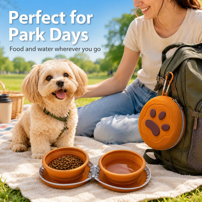 Ortekor 2-in-1 Collapsible Pet Travel Bowl for Walks, Parks & Road Trips - Feed and Hydrate Small Dogs or Cats Anywhere