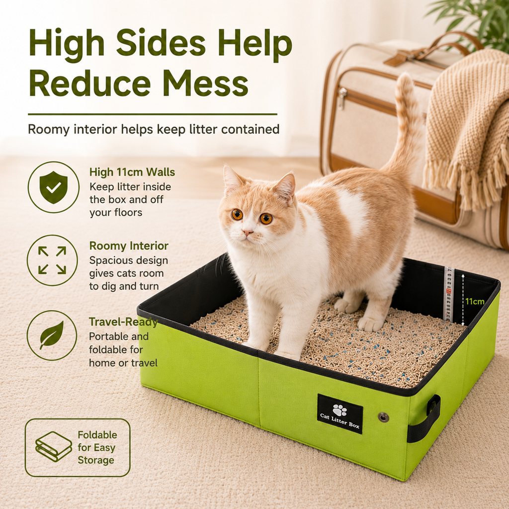 Ortekor Portable Foldable Cat Litter Box for Travel, Hotels & RVs - Packs Flat, Helps Keep Floors Clean