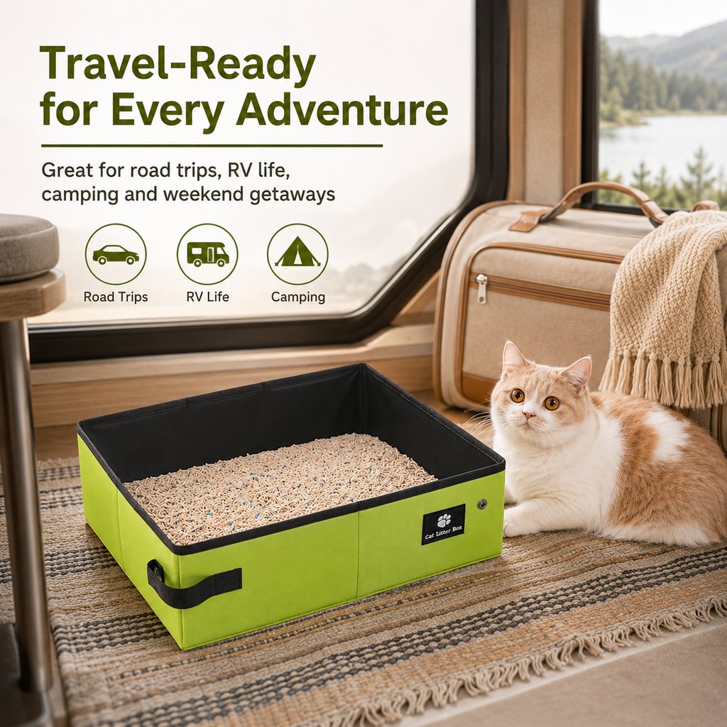 Ortekor Portable Foldable Cat Litter Box for Travel, Hotels & RVs - Packs Flat, Helps Keep Floors Clean