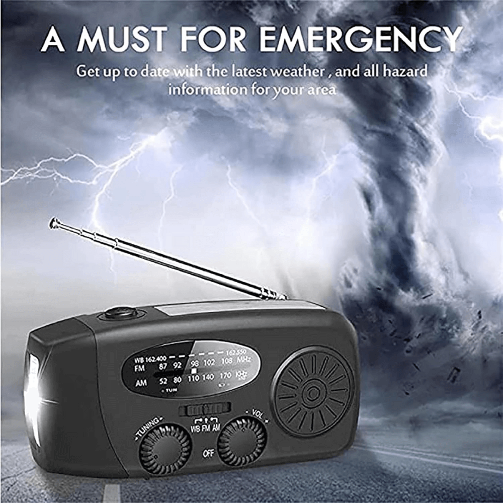 Emergency Hand-Crank Radio with Solar Power, Flashlight & Phone Charger for Camping, Blackouts & Outdoor Survival