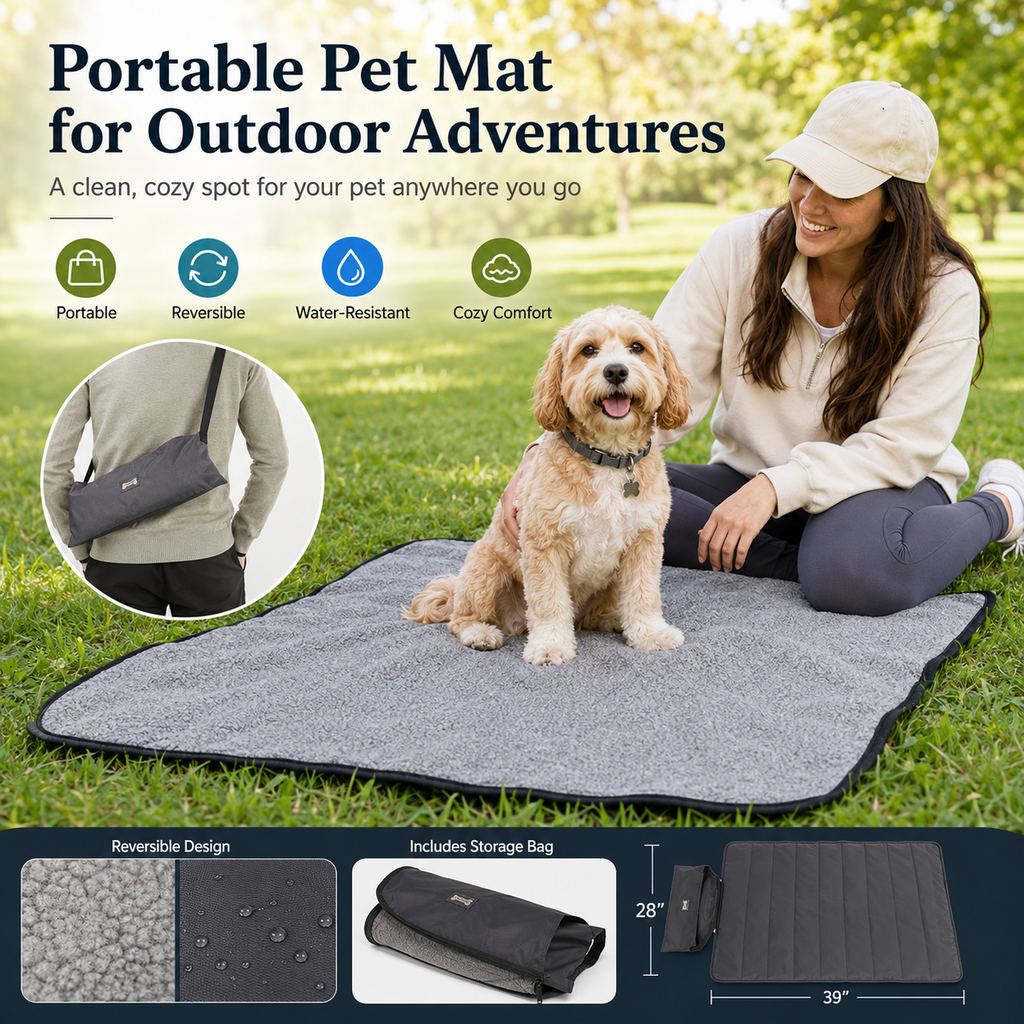 Ortekor Portable Outdoor Pet Mat with Carry Bag - Foldable Travel Dog Blanket for Parks, Camping & Road Trips