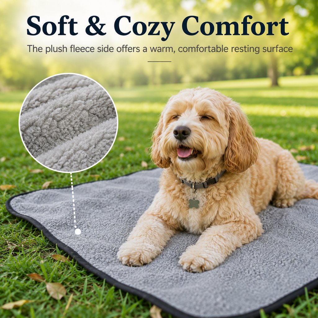 Ortekor Portable Outdoor Pet Mat with Carry Bag - Foldable Travel Dog Blanket for Parks, Camping & Road Trips