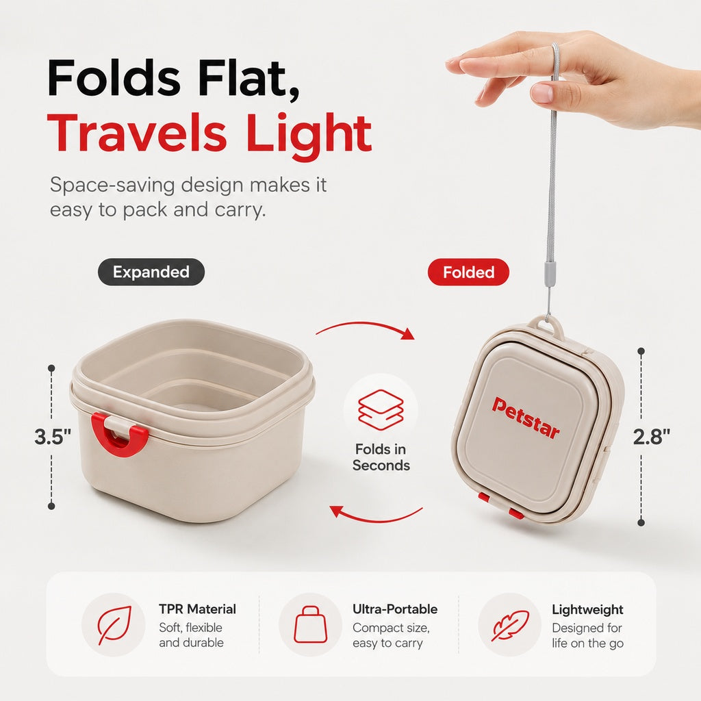 Ortekor Portable 2-in-1 Folding Pet Bowl for Walks & Travel - Keeps Food and Water Separate