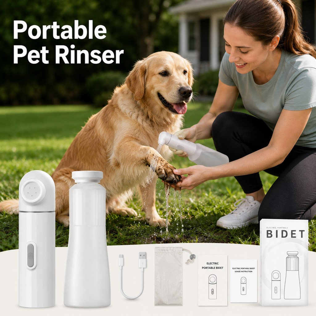 Ortekor Portable Pet Rinser for Muddy Paws After Walks - USB-C Rechargeable 2-Mode Dog & Cat Cleaning Sprayer