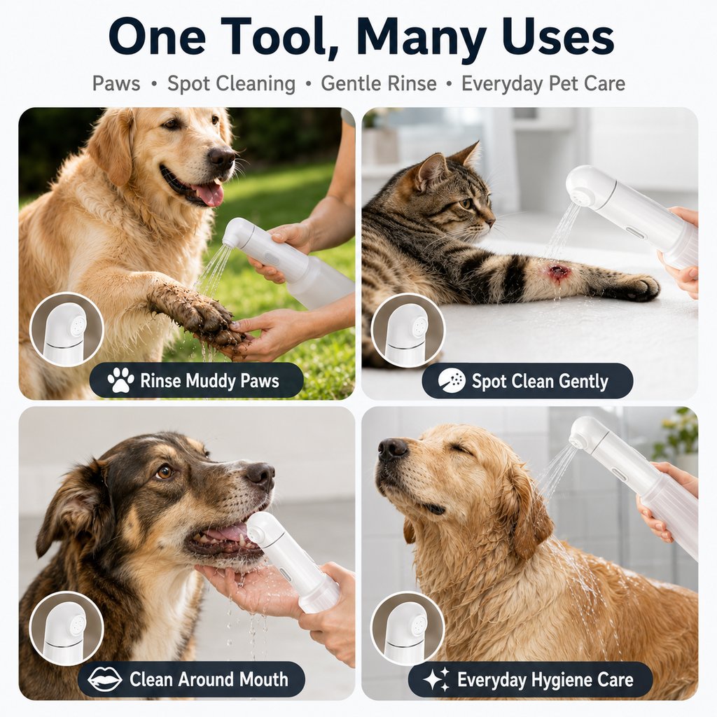Ortekor Portable Pet Rinser for Muddy Paws After Walks - USB-C Rechargeable 2-Mode Dog & Cat Cleaning Sprayer