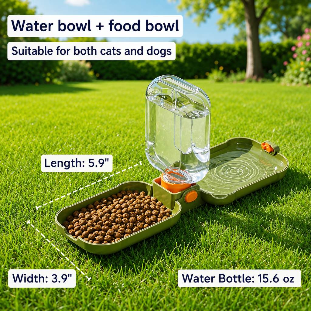 Ortekor Portable Folding Pet Water & Food Cup for Walks & Hiking - 15.6 oz Leak-Resistant Dog & Cat Travel Bottle Bowl