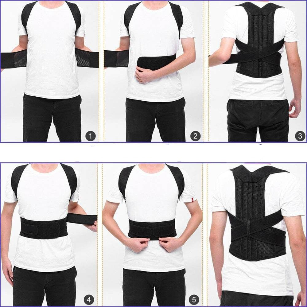 Back Support Brace Posture Corrector Vest for Men & Women with Resistance Band