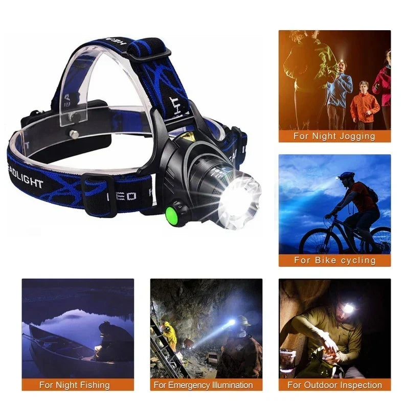 Rechargeable Zoom LED Hands-Free Flashlight for Hiking, Camping & Night Running | Lightweight Headlamp with Adjustable Focus Beam