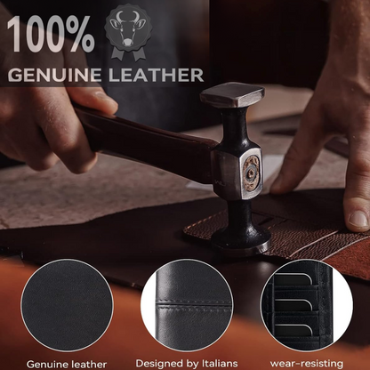 Genuine Leather Bifold Wallet with RFID Protection for Men – 16 Card Slots ID Window Cash Holder Classic Fold Design Slim Everyday Carry Poc