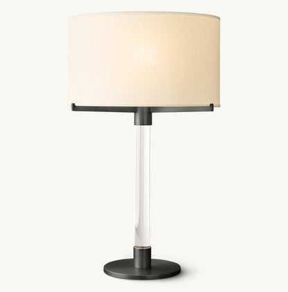 Crystal Column Table Lamp with Drum Shade, Steel Base & Dimmer Switch for Living Room & Bedroom