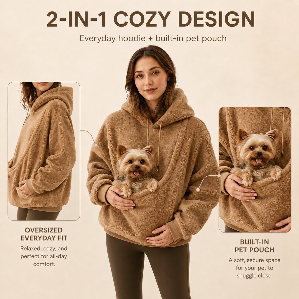 Ortekor Pet Carrier Sherpa Hoodie for Small Dogs & Cats – Cozy Front Pouch Sweatshirt for Walks, Errands & Home Cuddles – Keeps Pets Warm & Close