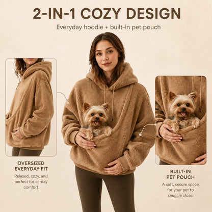 Ortekor Pet Carrier Sherpa Hoodie for Small Dogs & Cats – Cozy Front Pouch Sweatshirt for Walks, Errands & Home Cuddles – Keeps Pets Warm & Close