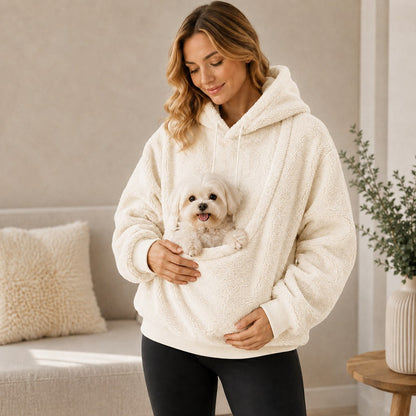 Ortekor Pet Carrier Sherpa Hoodie for Small Dogs & Cats – Cozy Front Pouch Sweatshirt for Walks, Errands & Home Cuddles – Keeps Pets Warm & Close