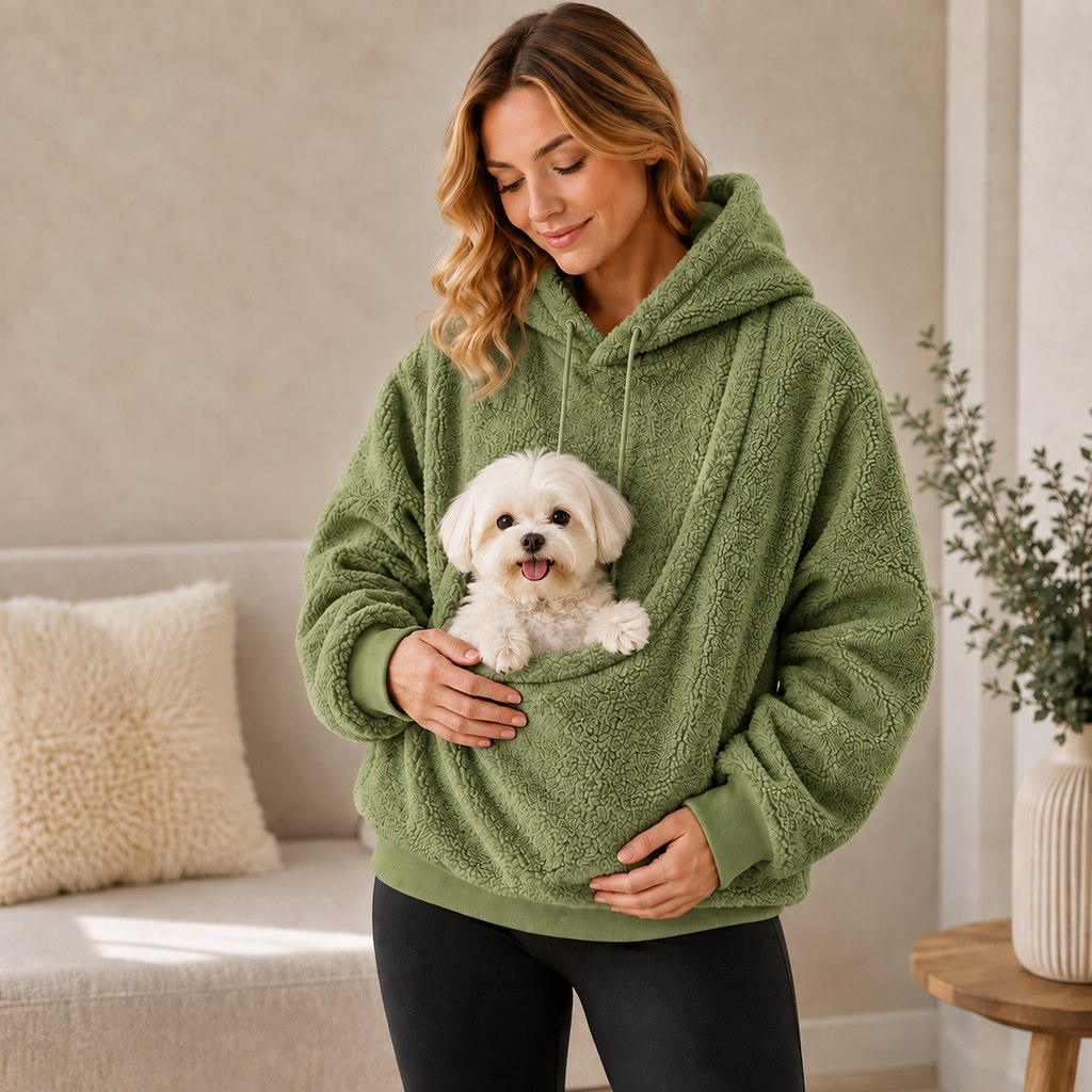 Ortekor Pet Carrier Sherpa Hoodie for Small Dogs & Cats – Cozy Front Pouch Sweatshirt for Walks, Errands & Home Cuddles – Keeps Pets Warm & Close