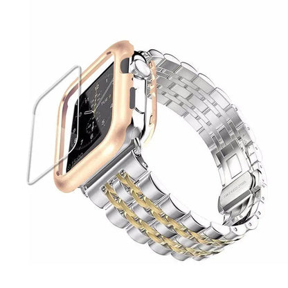 Metal Band and Protective Case Bundle for 38-44mm Apple Watch