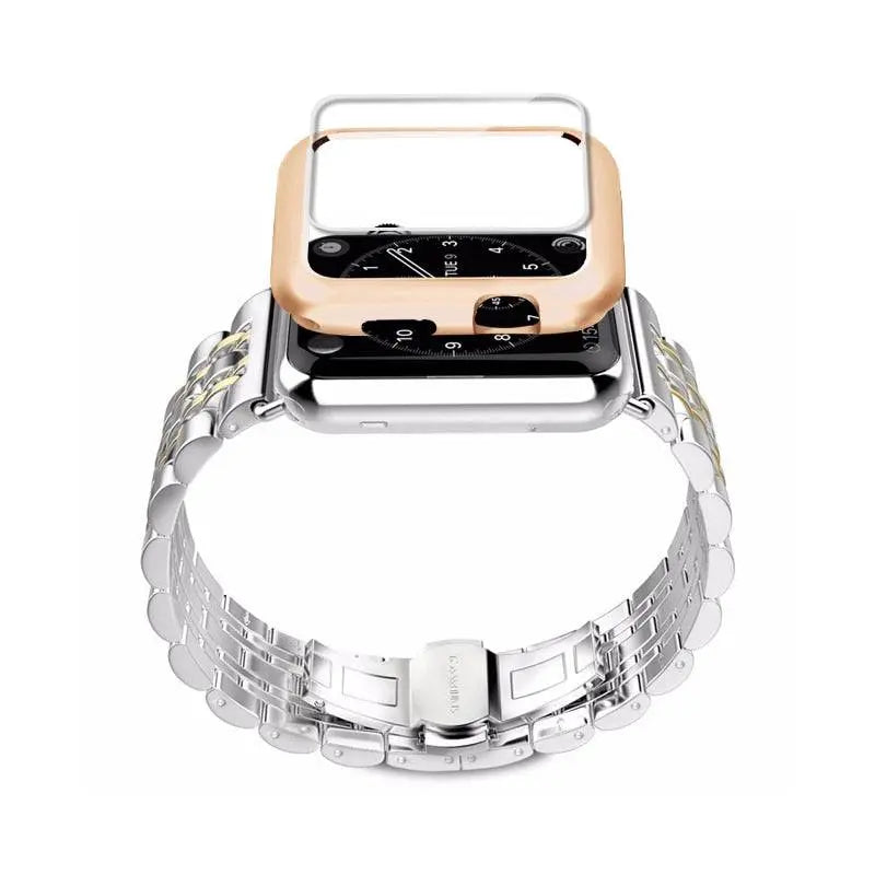 Metal Band and Protective Case Bundle for 38-44mm Apple Watch
