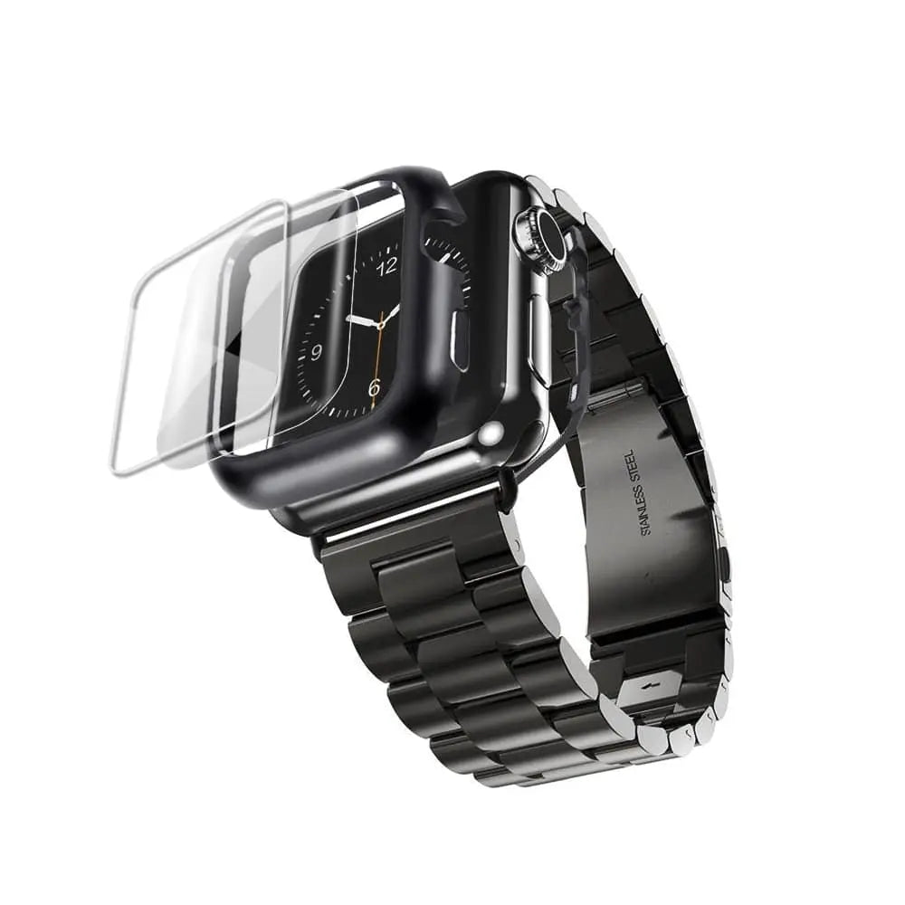 Protective Metal Band + Case Bundle for Apple Watch – All Series Compatible