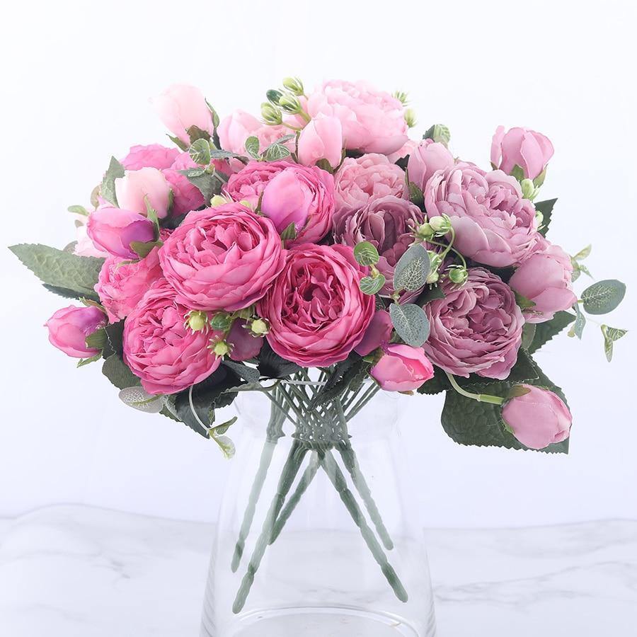9-Piece Faux Silk Peonies Artificial Flowers