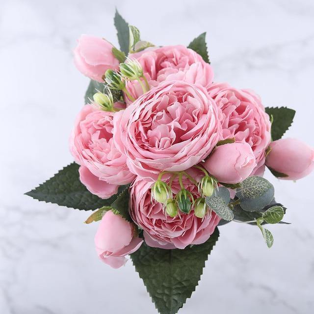 9-Piece Faux Silk Peonies Artificial Flowers