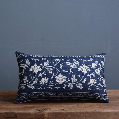 Throw Pillow Cover 18x18 Inches Blue Porcelain Print Linen Cotton Hidden Zipper for Couch Bedroom Chair Soft Textured Decorative Cushion Cas