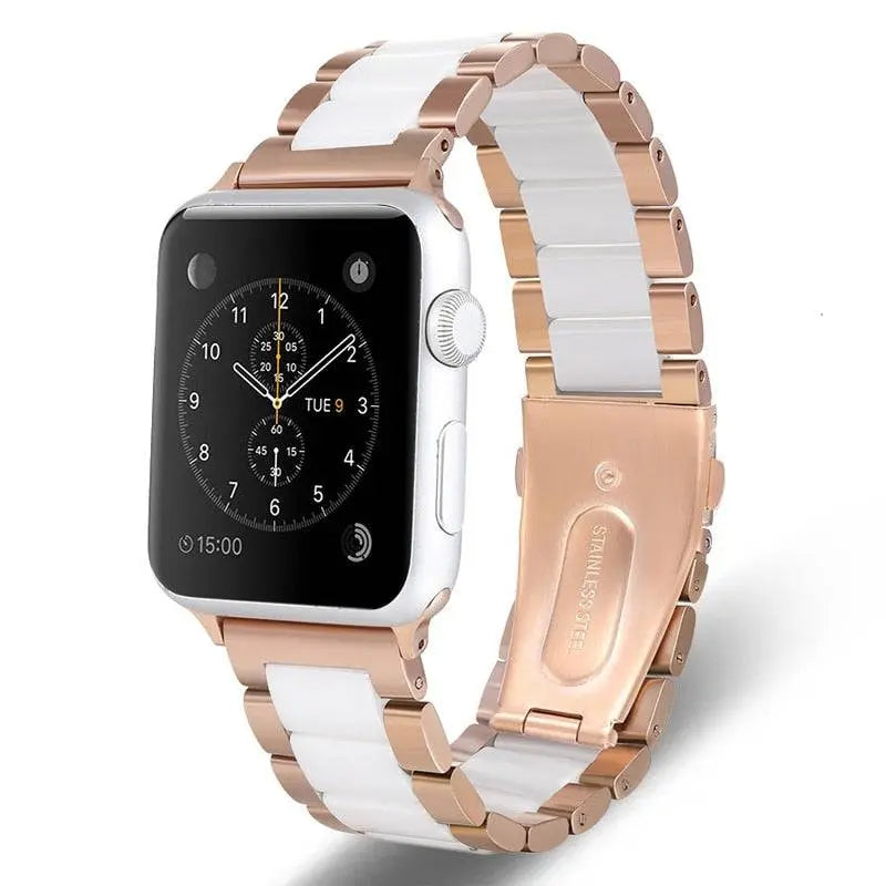Metal & Ceramic Smartwatch Wristband – Compatible with Apple Watch Series 10/11/12 (38-46mm) & Ultra (49mm)