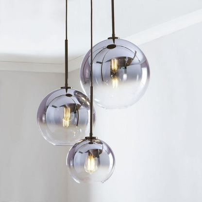 Glass Globe Pendant Light | Single Bulb Hanging Fixture with Brass & Metal Finish | Adjustable Cord Height | 8-12 Inch Diameter | E26