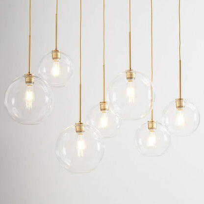 Glass Globe Pendant Light | Single Bulb Hanging Fixture with Brass & Metal Finish | Adjustable Cord Height | 8-12 Inch Diameter | E26