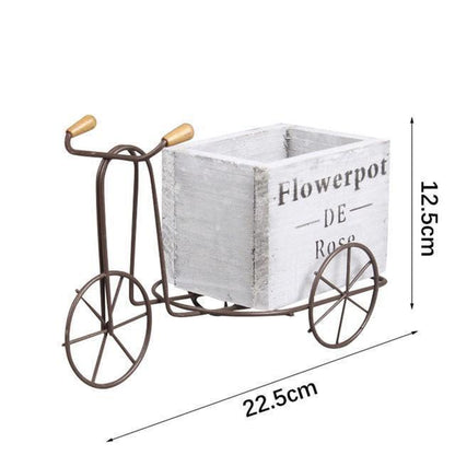 Wrought Iron Tricycle with Wooden Planter Stand