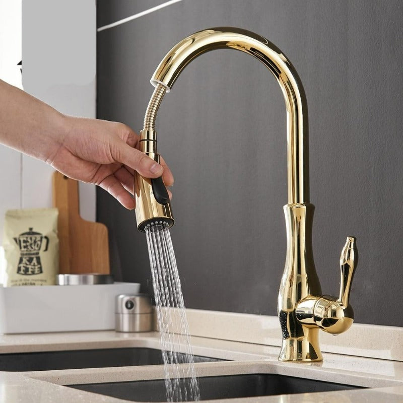 Single-Handle Kitchen Faucet with Pull-Down Sprayer – High-Arc Swivel Spout, Easy-Install Deck Mount for Home Sink