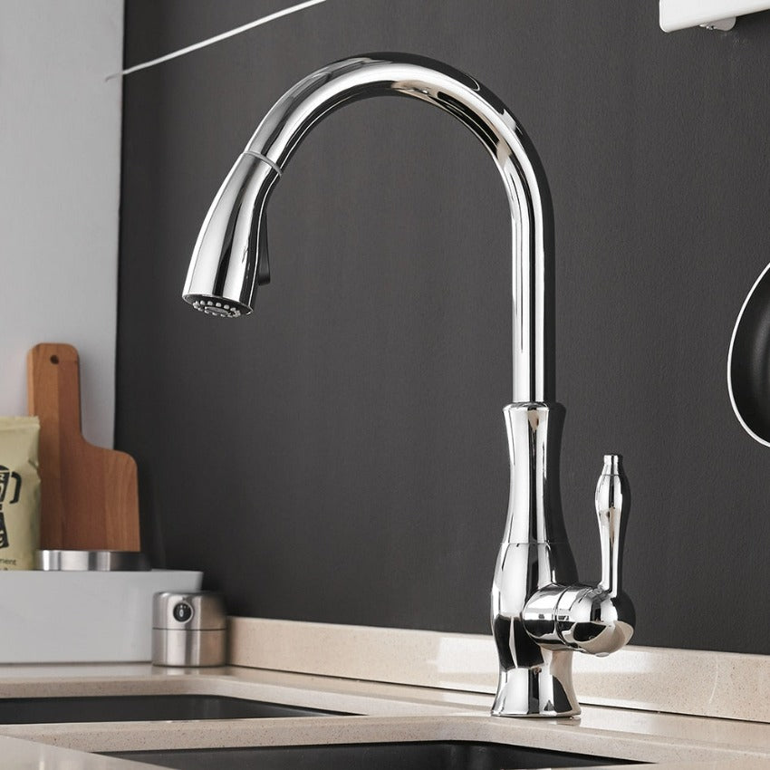 Single-Handle Kitchen Faucet with Pull-Down Sprayer – High-Arc Swivel Spout, Easy-Install Deck Mount for Home Sink