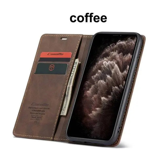 Folio Wallet iPhone Case – Leather-Finish Cover with Card Slots for iPhone 11, 11 Pro & Pro Max – Protective Edge Cover, Camera Cutout &