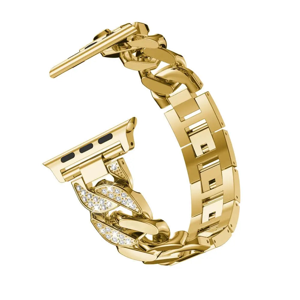 Stainless Steel Link Watch Strap with Crystal Accent Design – Adjustable Metal Bracelet for 38mm to 49mm Smart Watches
