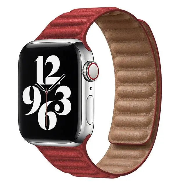 Leather Magnetic Loop Strap for Smart Watch – Adjustable Classic Band with Metal Clasp – Fits 38mm to 49mm Case Sizes