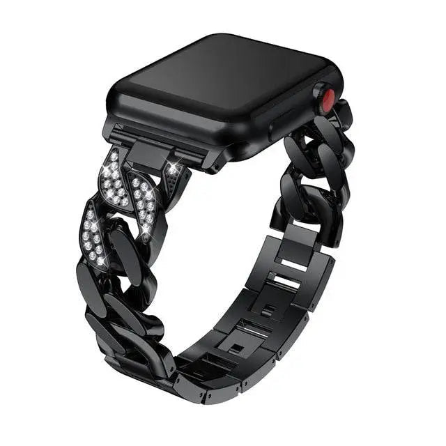 Stainless Steel Link Watch Strap with Crystal Accent Design – Adjustable Metal Bracelet for 38mm to 49mm Smart Watches