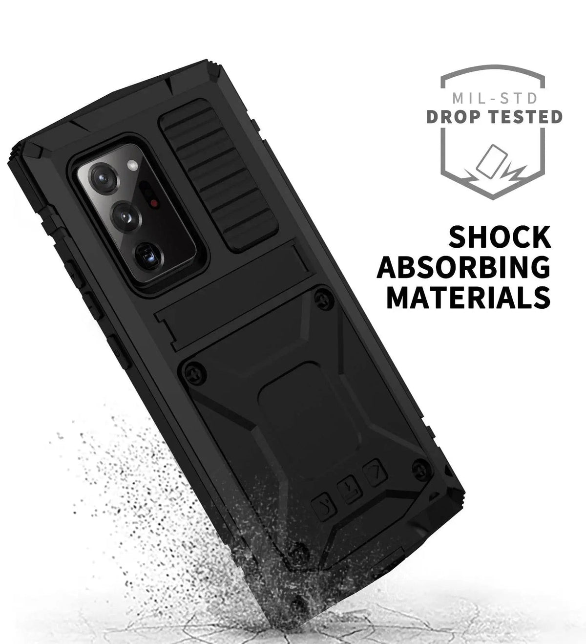 Heavy-Duty Aluminum Phone Case for Galaxy Note 20 & Note 20 Ultra – Tempered Glass Screen Guard, Built-In Kickstand, Scratch-Resistant