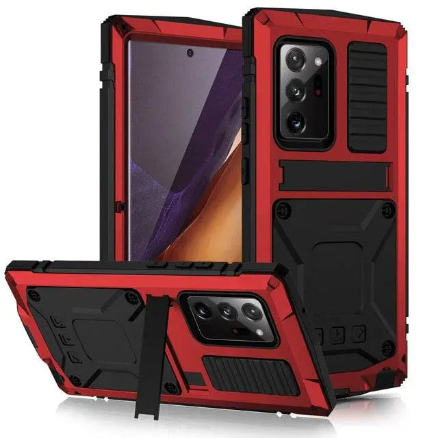 Heavy-Duty Aluminum Phone Case for Galaxy Note 20 & Note 20 Ultra – Tempered Glass Screen Guard, Built-In Kickstand, Scratch-Resistant