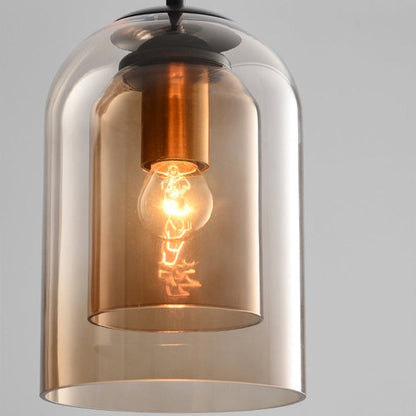 Dual-Layer Glass Pendant Light 6 in Smoke Gray E27 Socket Hanging Lamp Adjustable 59 in Cord for Dining Table Kitchen Island Ceiling Fixture
