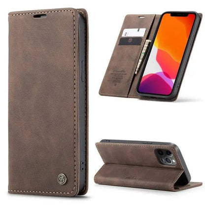 iPhone 12 Leather Wallet Phone Case with Card Slots – Fitted Protection for 12 Mini, Pro & Pro Max – Raised Edge Design for Camera &