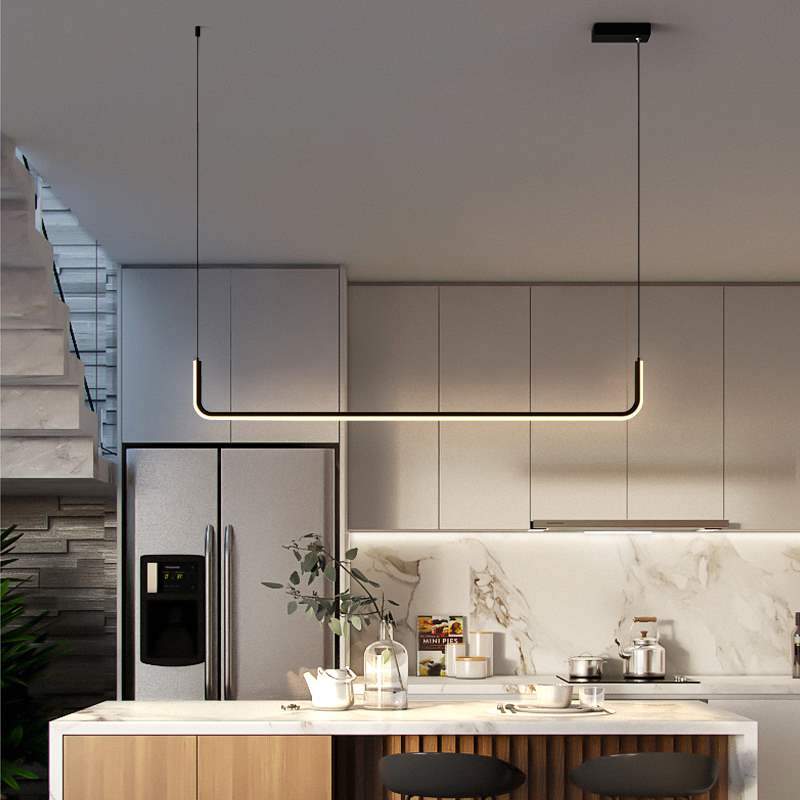 Modern Linear LED Pendant Light | Dimmable Aluminum Hanging Fixture for Dining Room, Kitchen Island & Office | Adjustable Brightness