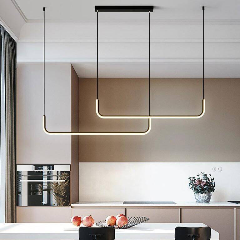 Modern Linear LED Pendant Light | Dimmable Aluminum Hanging Fixture for Dining Room, Kitchen Island & Office | Adjustable Brightness