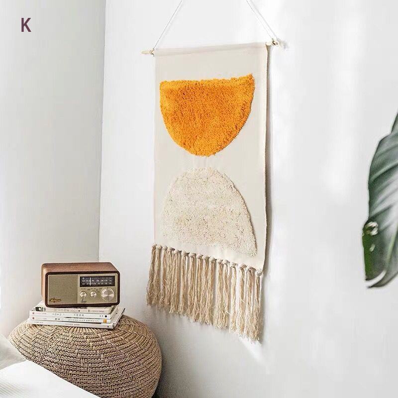 Handwoven Geometric Wall Hanging Tapestry with Tassel Fringe for Living Room, Bedroom & Boho Home Decor