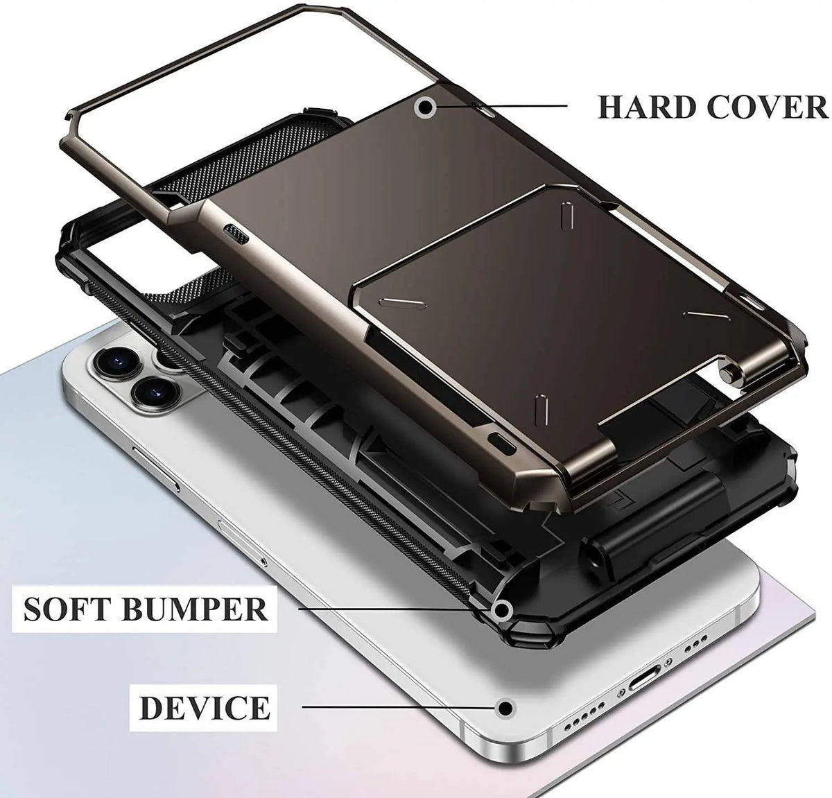 Armor Card Wallet iPhone Case with Military-Grade Protection | Black Mamba Shock-Absorbing Shell for iPhone X through 13 Series
