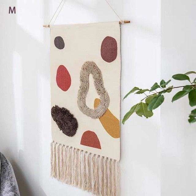 Handwoven Geometric Wall Hanging Tapestry with Tassel Fringe for Living Room, Bedroom & Boho Home Decor