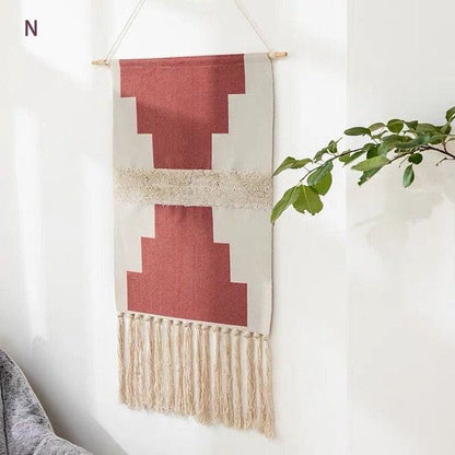 Handwoven Geometric Wall Hanging Tapestry with Tassel Fringe for Living Room, Bedroom & Boho Home Decor