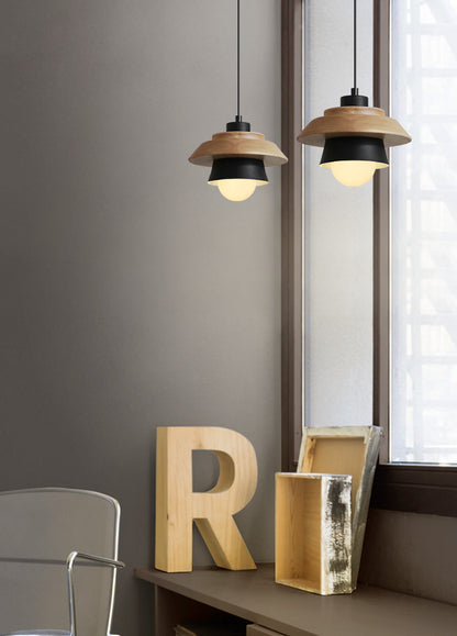 Modern Wood Pendant Light with Adjustable Cable in 5 Colors for Dining Room, Kitchen, Bedroom