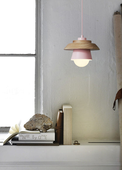 Modern Wood Pendant Light with Adjustable Cable in 5 Colors for Dining Room, Kitchen, Bedroom