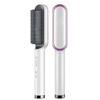 Heated Straightening Brush for Smooth Salon Hair at Home – Ionic Coating – 5 Heat Settings – Anti-Frizz Styling Comb