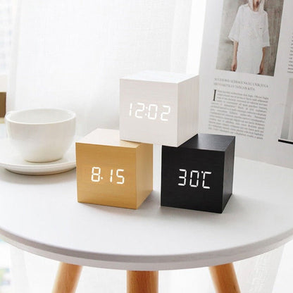 Sound-Activated Digital Alarm Clock with LED Display & Temperature Readout for Bedroom & Desk